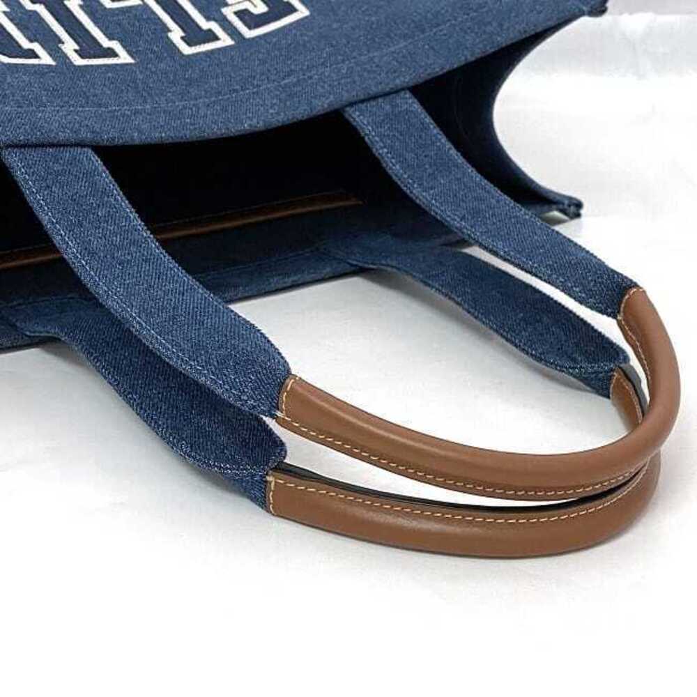 Celine Cabas Tote Bag Blue Denim Leather Logo Embroidery Document Shoulder Rare - Picture 6 of 10